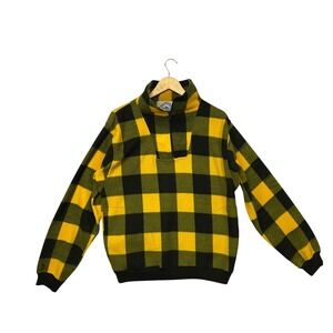 Gorpcore Cabin Trader Bay Mens L Yellow Green Buffalo Plaid Fleece Quarter Zip